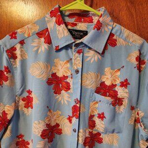 Men's M Trade Mark Visitor Blue Floral Hawaiian Short Sleeve Button Down Shirt